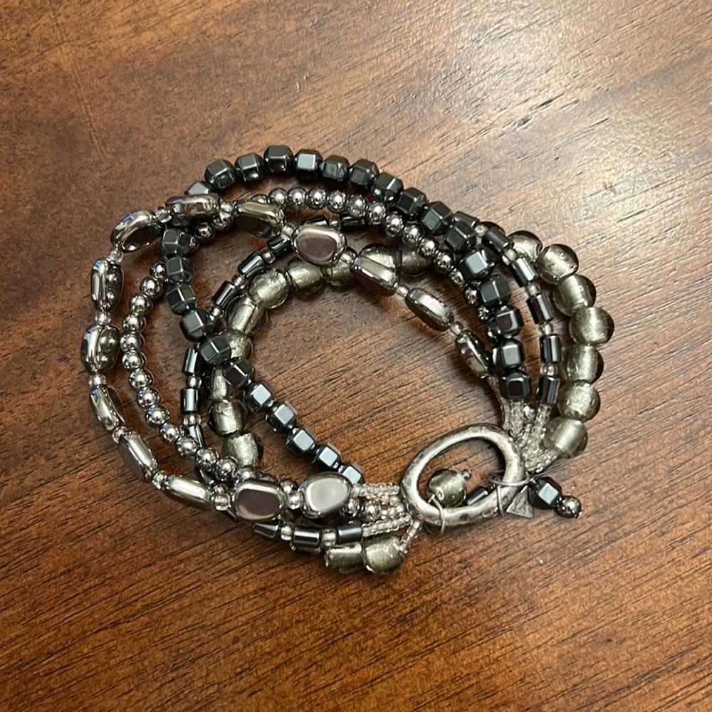 Silpada Sterling Silver Hematite HAILSTONE Stretch 5 Strand Bracelet